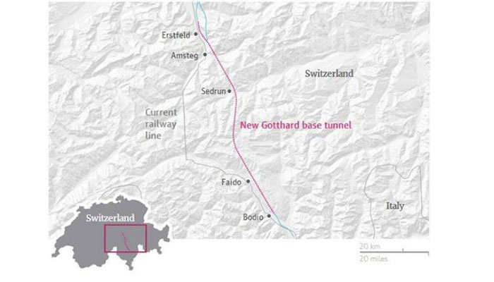 map of gotthard base tunnel